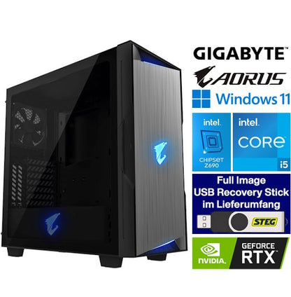 STEG PC Gigabyte Aorus Gaming 50 II (CH, i5, 16GB, 500GB SSD, 1TB SSD, RTX 3060, W11P)