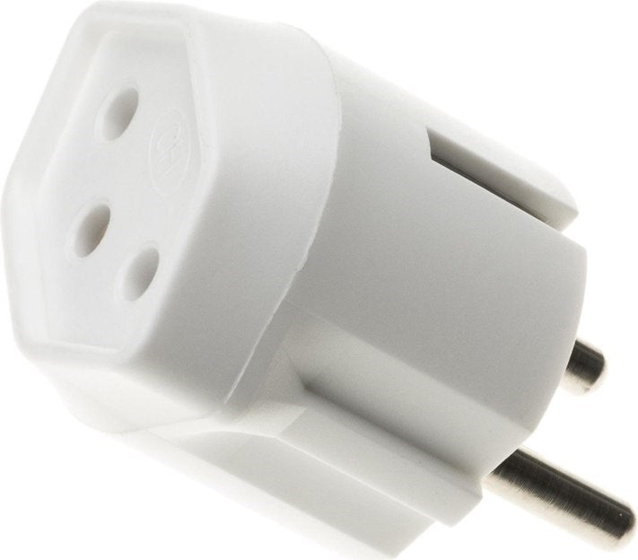 Max Hauri Fixadapter - 3-Pol CH (T13) auf Schuko EU - weiss