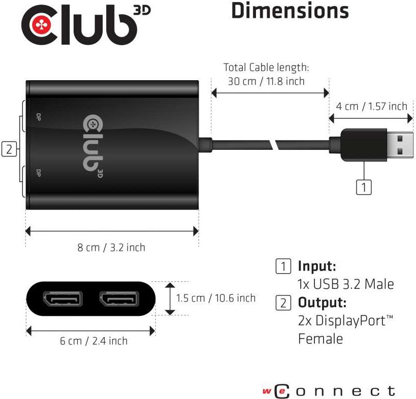 Club3D USB 3.2 Gen1 Typ A auf DisplayPort 1.2 Video Splitter