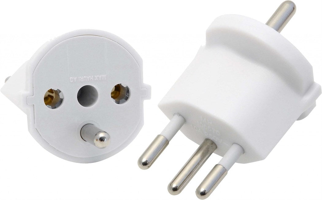 Max Hauri Fixadapter 3-Pol Schuko (DE) - T12 (CH) - weiss