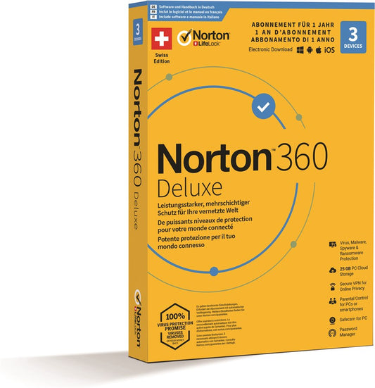 Norton 360 Deluxe (3 Benutzer, 1 Jahr, DE/FR/IT/EN)