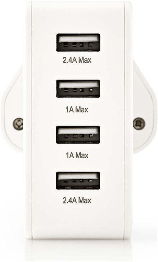 Nedis Netzladegerät | 4,8 A | 4x USB | Weiß | Stecker UK