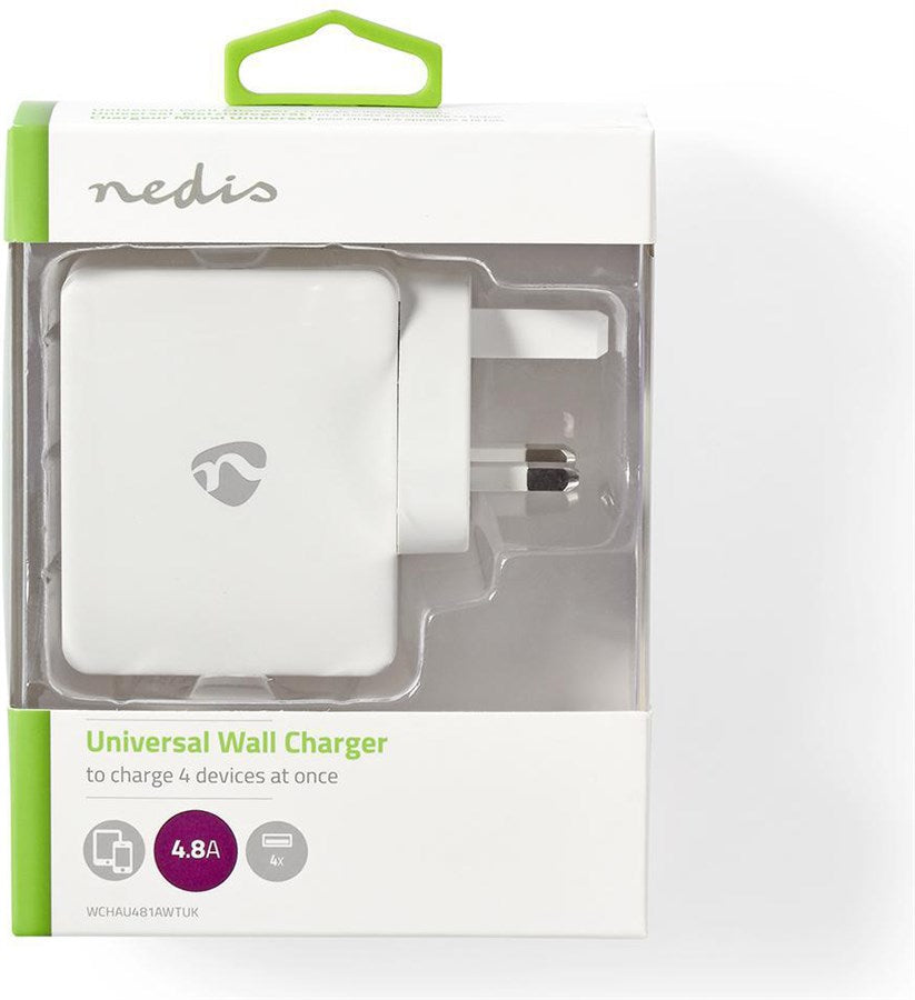 Nedis Netzladegerät | 4,8 A | 4x USB | Weiß | Stecker UK