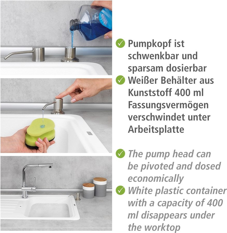 Wenko Einbau Seifen- und Spülmittelspender Monti, Seifendispenser, 400 ml