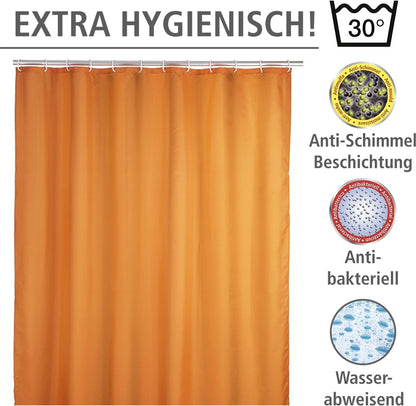 Wenko Anti-Schimmel Duschvorhang Uni Orange, Textil (Polyester), 180 x 200 cm, waschbar