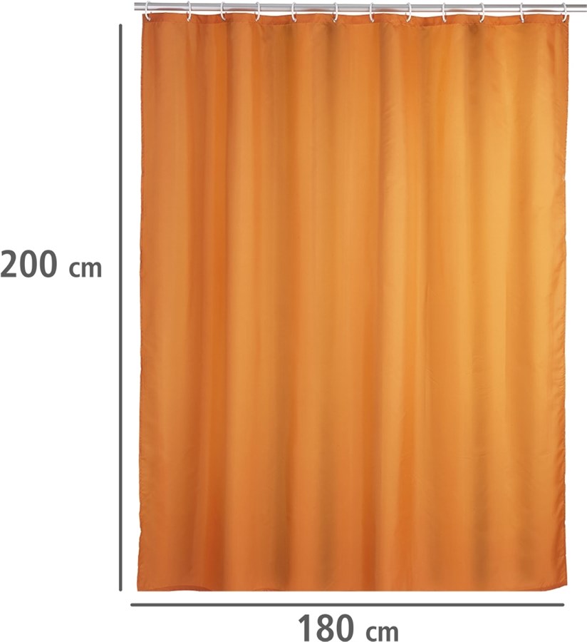 Wenko Anti-Schimmel Duschvorhang Uni Orange, Textil (Polyester), 180 x 200 cm, waschbar