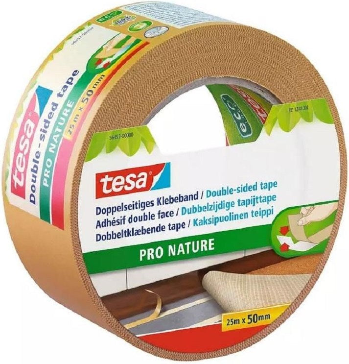 Tesa Doppelseitiges Klebeband Pro Nature 50 mm x 25 m, Transp.