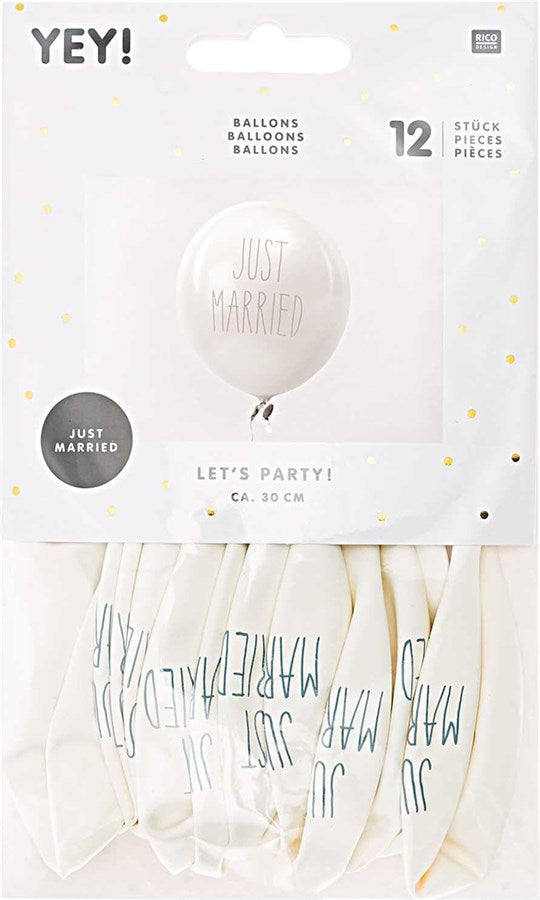 Rico Design Luftballon Just Married Ø 30 cm, 12 Stück, Weiss