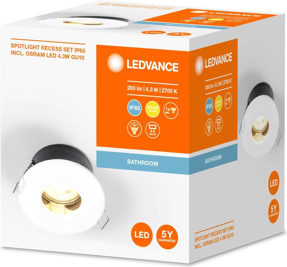 Ledvance Einbauspot Downlight Twistlock, GU10, 4.3W, 2700K, Weiss