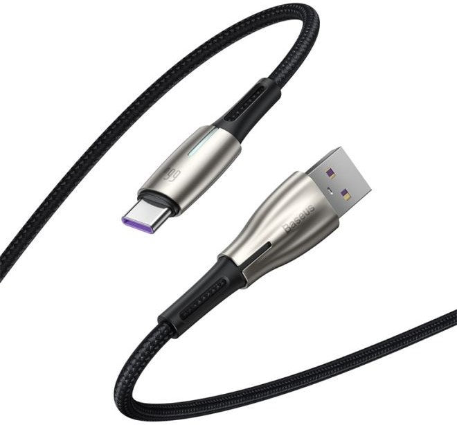 Baseus Water Drop-shaped Lamp SuperCharge Cable, USB-C auf USB-A, 1m - schwarz