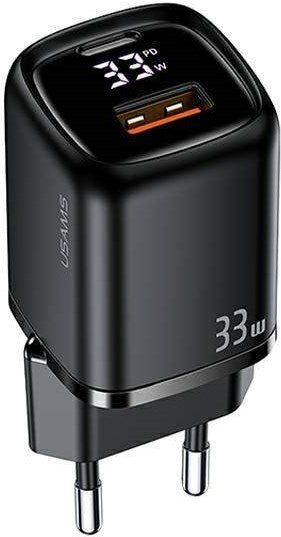 Usams USB-Ladegerät, 2-Port, PD, 33W, schwarz