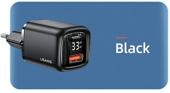 Usams USB-Ladegerät, 2-Port, PD, 33W, schwarz