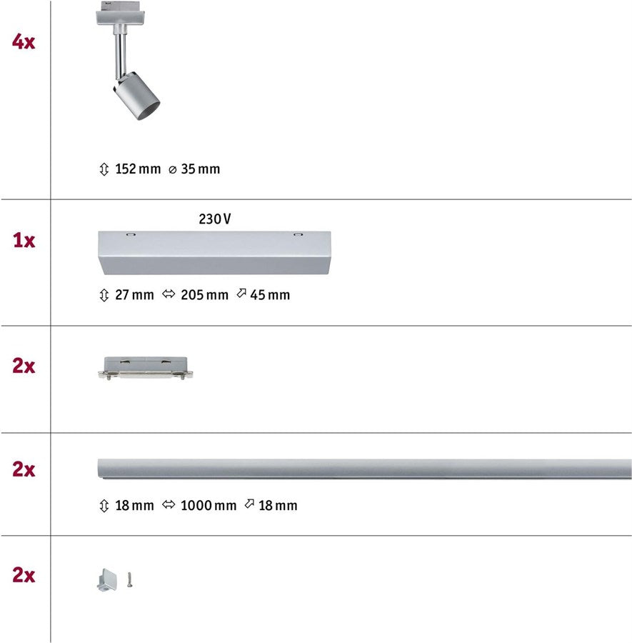 Paulmann Schienenspot URail Pure II Set, 4 x GU10, 40 W, Chrom