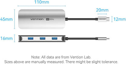 Vention 6 in 1 USB-C Docking Station, 100W PD