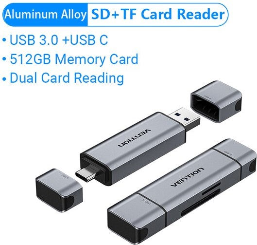 Vention 2-in-1 USB 3.0 A+C Kartenleser - grau